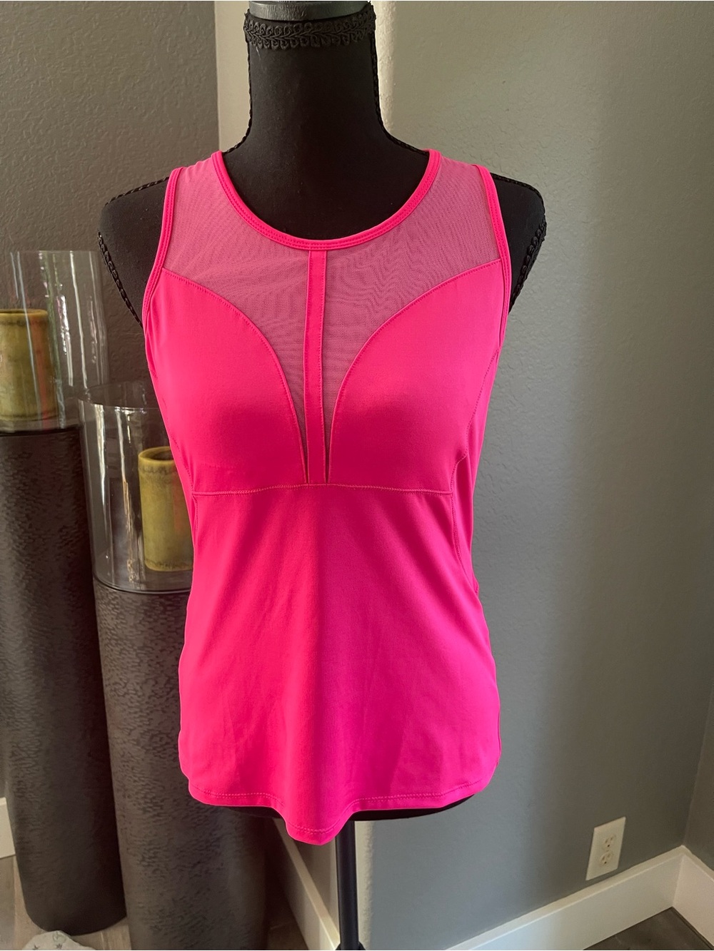 LUCKY IN LOVE - Women’s Hot Pink Mesh Insert Tank Top
